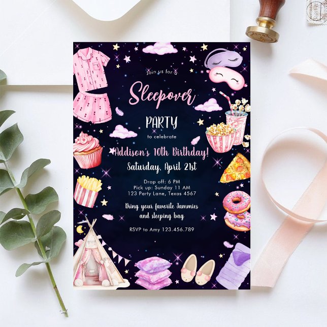 Sovsäkerhet Pyjamasparty Rosa Födelsedagsinbjudan Inbjudningar (Skapare uppladdad)