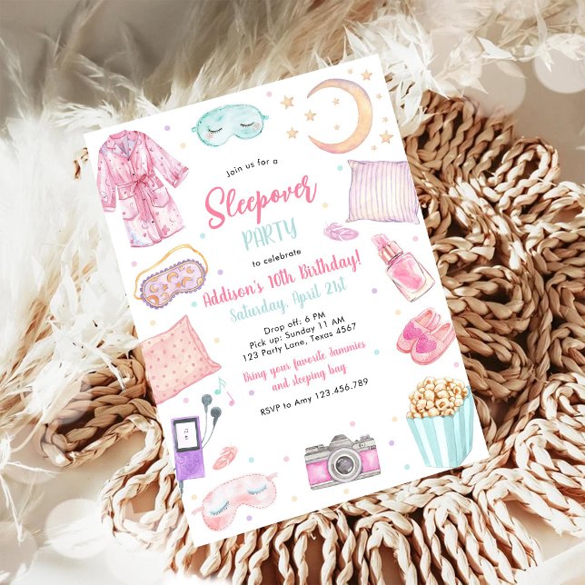 Sovsäkerhet Pyjamasparty Rosa Födelsedagsinbjudan Inbjudningar (Skapare uppladdad)
