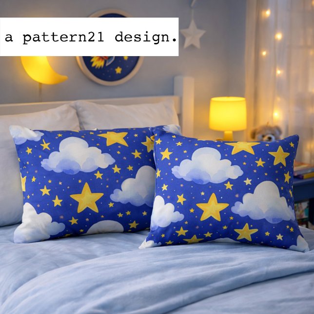 sovtid himmel blå nattmönster kudde (cute celestial night sky. Clouds and stars pillow
)