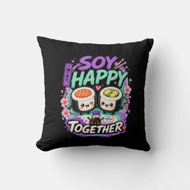 Soy Happy Together – Söt Kawaii Sushi-duo Kudde (Framsida)