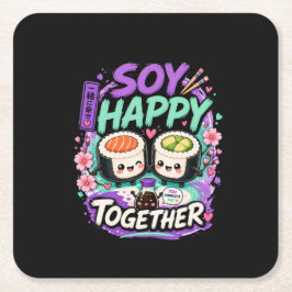 Soy Happy Together – Söt Kawaii Sushi-duo Underlägg Papper Kvadrat