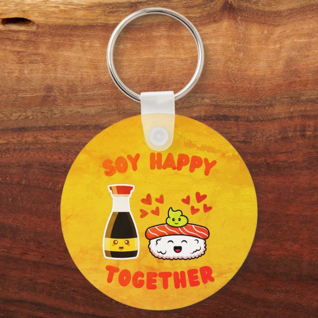 Soy Lycklig Together Cute Soy Sauce Pun Nyckelring (Framsida)