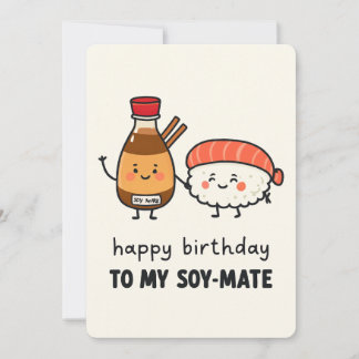 Soy-Mate Birthday Card – Cute Sushi & Soy Sauce  Inbjudningar