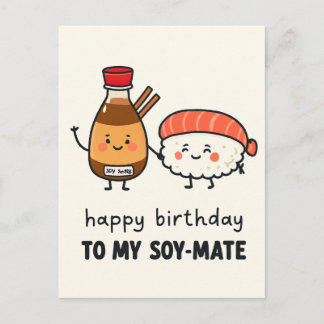 Soy-Mate Birthday Card – Cute Sushi & Soy Sauce Vykort