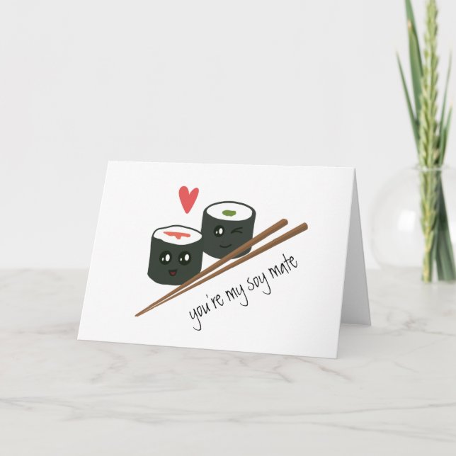 Soy Mate Couple Kawaii Sushi Kärlek Heart Card Kort (Framsida)