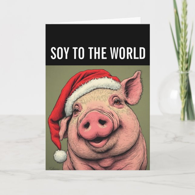 SOY TO THE WORLD PIG VEGAN CHRISTMAS GREETING CARD HELGKORT (Framsida)