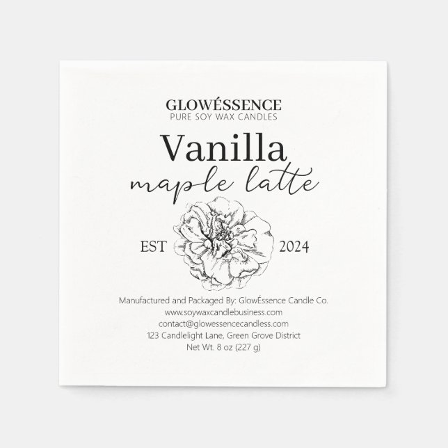 Soy Wax Candle Label Flower Vanilla Aroma Pappersservett (Framsidan)