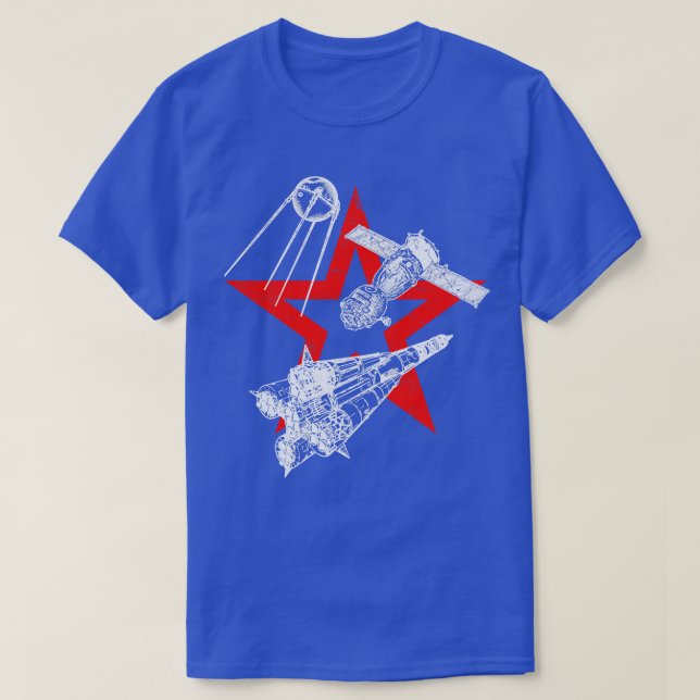 Soyuz raketer Soyuz rymdfarkoster Sputnik satellit T Shirt (Design framsida)
