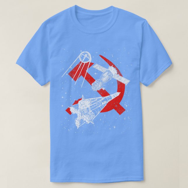 Soyuz raketer Soyuz rymdfarkoster Sputnik satellit T Shirt (Design framsida)