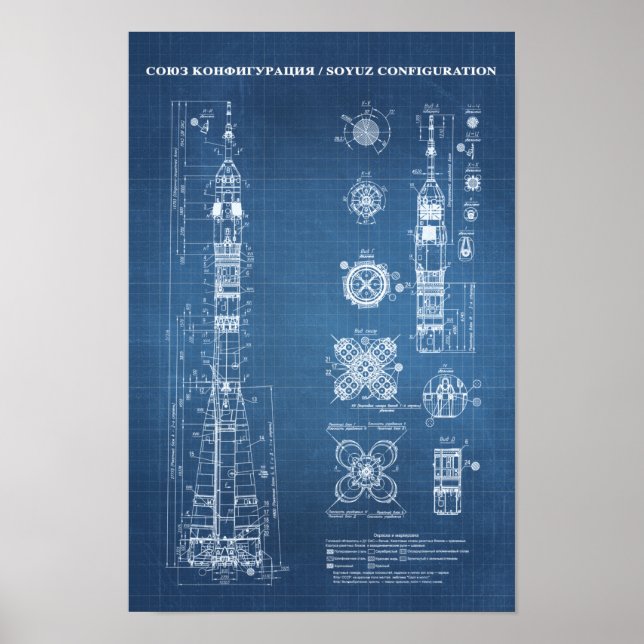 Soyuz Spacecraft - blåkopia Poster (Framsidan)