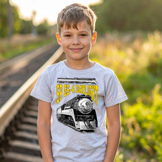 SP GS-4 Ånglokomotiv 4449 i dagsljus T Shirt (SP GS-4 Daylight 4449 Steam Train Locomotive. Boy Basic White T-Shirt)