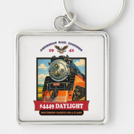 SP GS-4 Daylight 4449 Ånglok Retrotryck Fyrkantig Silverfärgad Nyckelring