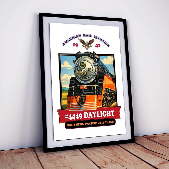 SP GS-4 Daylight 4449 Ånglok Retrotryck Poster (SP GS-4 Daylight 4449 Steam Locomotive Retro Print. Poster)