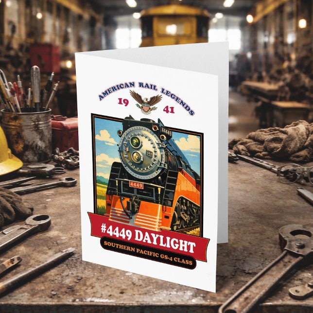 SP GS-4 Daylight 4449 Ånglok Retrotryck Tack Kort (SP GS-4 Daylight 4449 Steam Locomotive Retro Print. Thank You Card)