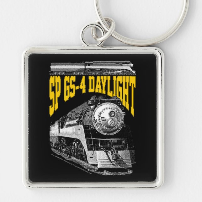 SP GS-4 Daylight Steam Locomotive. 4449 Train Fyrkantig Silverfärgad Nyckelring (Framsidan)