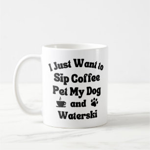 Sp kaffe, mata min hund och vattenski. kaffemugg
