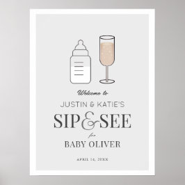 Sp och se Champagne Grått Baby Shower Välkommen Poster