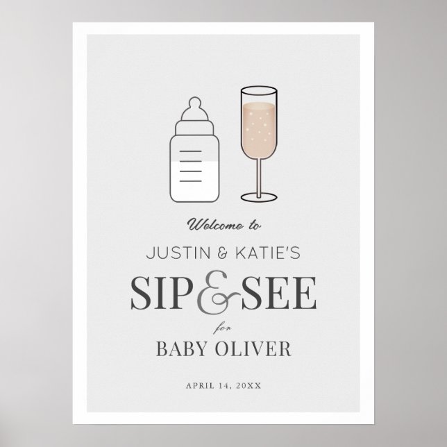 Sp och se Champagne Grått Baby Shower Välkommen Poster (Framsidan)
