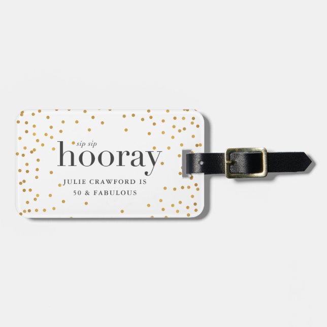 Sp sip hooray elegant guld polka punktfödelsedag bagagebricka (Horisontell Framsida)