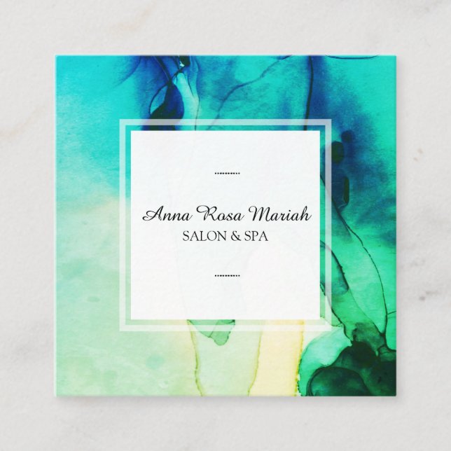 *~* Spa Abstrakt Konstnärlig Grönt Turqoise-Chic Fyrkantigt Visitkort (Framsida)