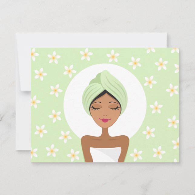 Spa bachelorette-partiets inbjudan med plumeria (Framsida)