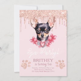 Spa Birthday Elegant Hund Glitter Inbjudningar