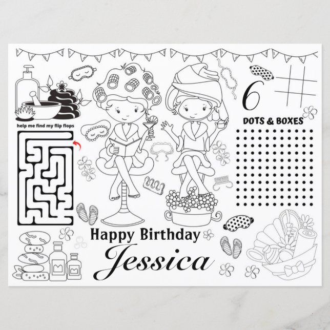 Spa birthday party activity coloring games (Framsida)