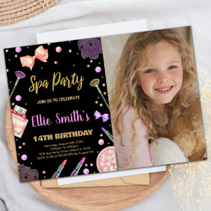 Spa Black Glitter Photo Spa Birthday-inbjudningar Inbjudningar