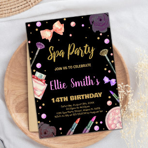 Spa Black Glitter Spa Birthday-inbjudningar Inbjudningar