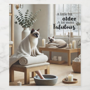Spa Cat Birthday Tema Vinflaska Etikett
