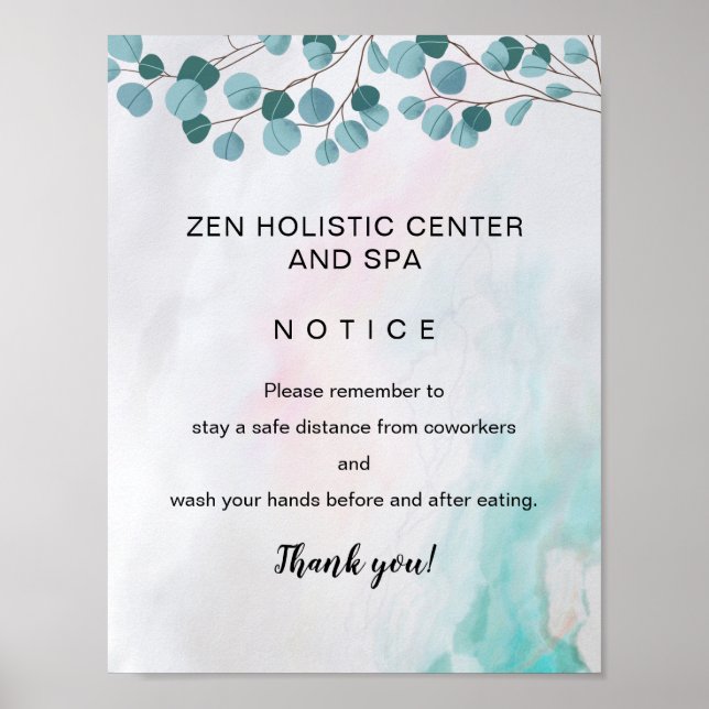 Spa COVID Safety Break Room Teal Black Watercolor Poster (Framsidan)