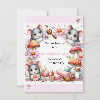 Spa Cute Mouse Sleepover Party Invitation Inbjudningar