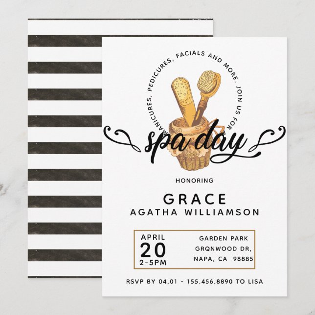 Spa-dag Vintage Inbjudningar (Fram/baksida)