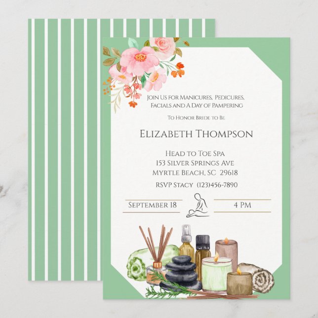 Spa Day Bachelorette Party-inbjudan Inbjudningar (Fram/baksida)