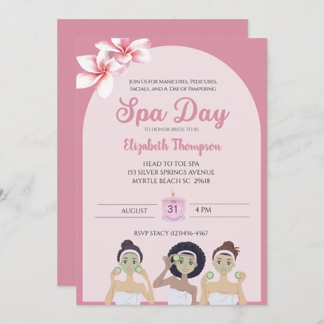 Spa Day Bachelorette Party-inbjudan Inbjudningar (Fram/baksida)