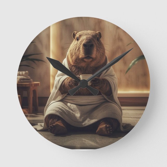 Spa Day Capybara Coffee Break Rund Klocka (Framsida)