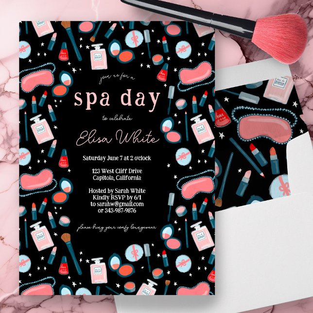 Spa Day Möhippa Bachelorette Beauty Makeup ANPASSN Inbjudningar (Spa Day Bridal Shower Bachelorette Party Birthday Beauty Makeup CUSTOM Invitation)