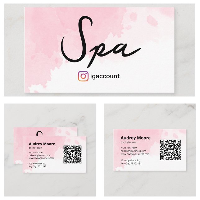 Spa Esthetician Watercolor QR-kod Visitkort (Spa Esthetician Watercolor QR Code Business Card
)