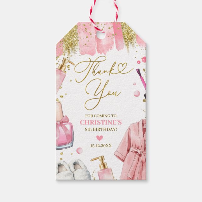 Spa-fest för rosa tjejer Tack-märke Presentetikett (Framsidan)