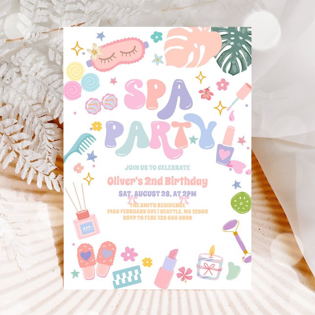 Spa-fest Soveroverparty Glam Födelsedagsinbjudan Inbjudningar (Skapare uppladdad)