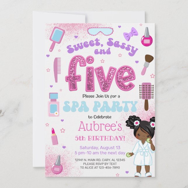 SPA, flicka 5-års födelsedagsinbjudan, 5 år gammal Inbjudningar (Framsida)