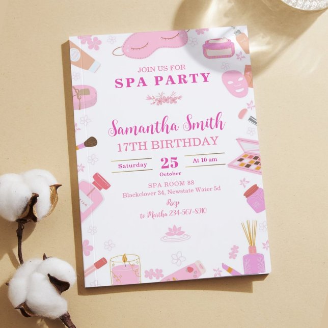 Spa Födelsedagsfest inbjudan (Spa Birthday Invitation Editable Invitation template)