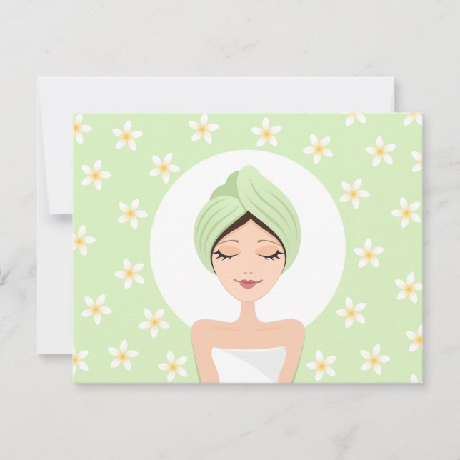 Spa födelsedagsfest inbjudan med plumeria (Framsida)