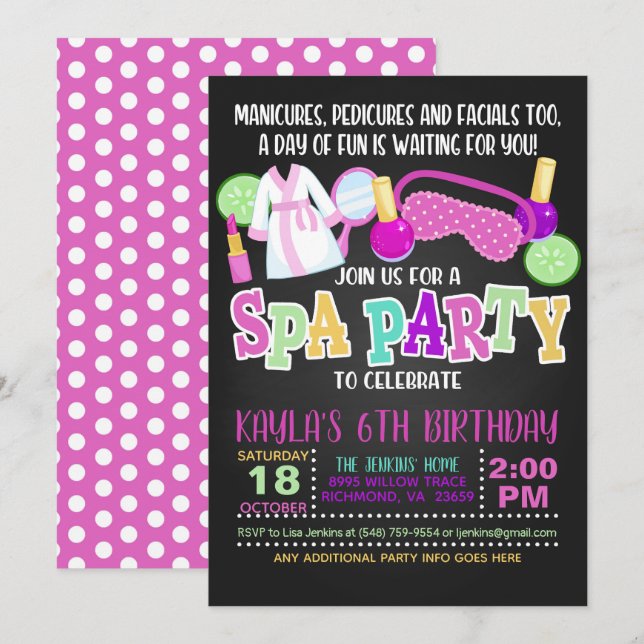 Spa-födelsedagsfestinbjudan Inbjudningar (Fram/baksida)