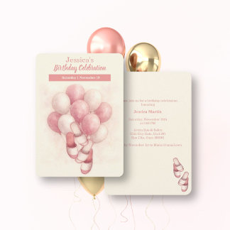 Spa födelsedagsinbjudan, Rosa ballonger Tofflor Inbjudningar
