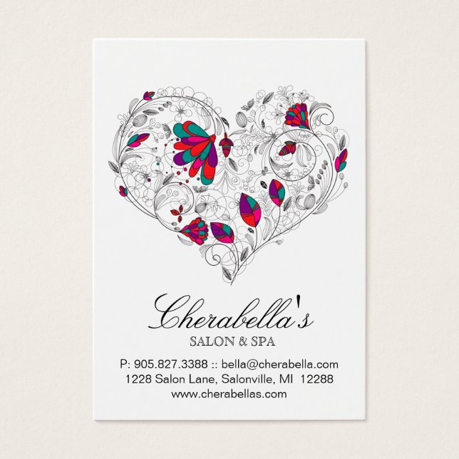 Spa Gift Card Salon Valentines Blommigt Heart Färg Visitkort (Framsidan)