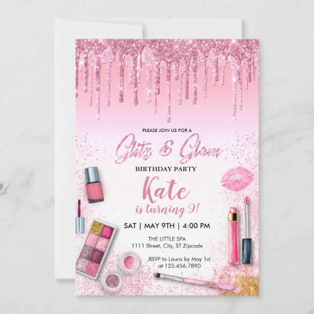 Spa Glitz & Glam Party Girl Birthday Inbjudningar (Framsida)