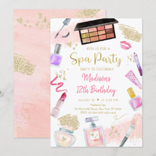 Spa Glitz & Glam Rosa Guld Birthday Inbjudningar