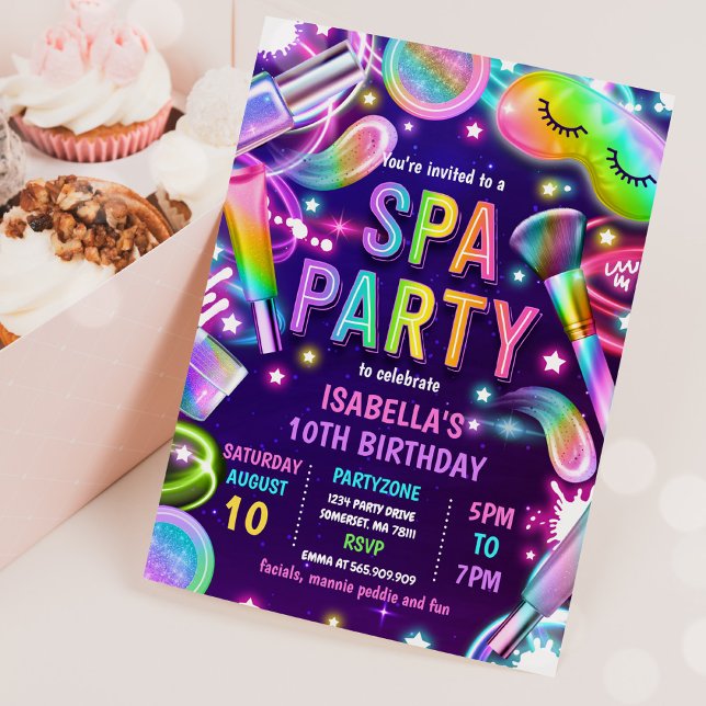 Spa Glow Neon Glitz och Glam Makeup Födelsedagsfes Inbjudningar (Skapare uppladdad)