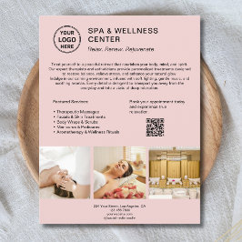 Spa Hälsa Center Anpassningsbar Logotyp QR Rosa Bu Reklamblad